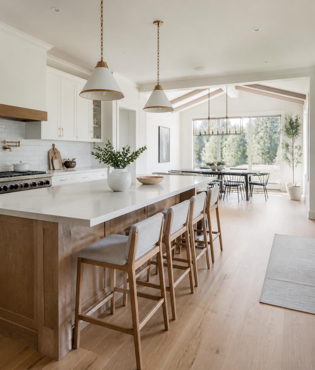 Renovated Canadian kitchen with white cabinetry and oak floors